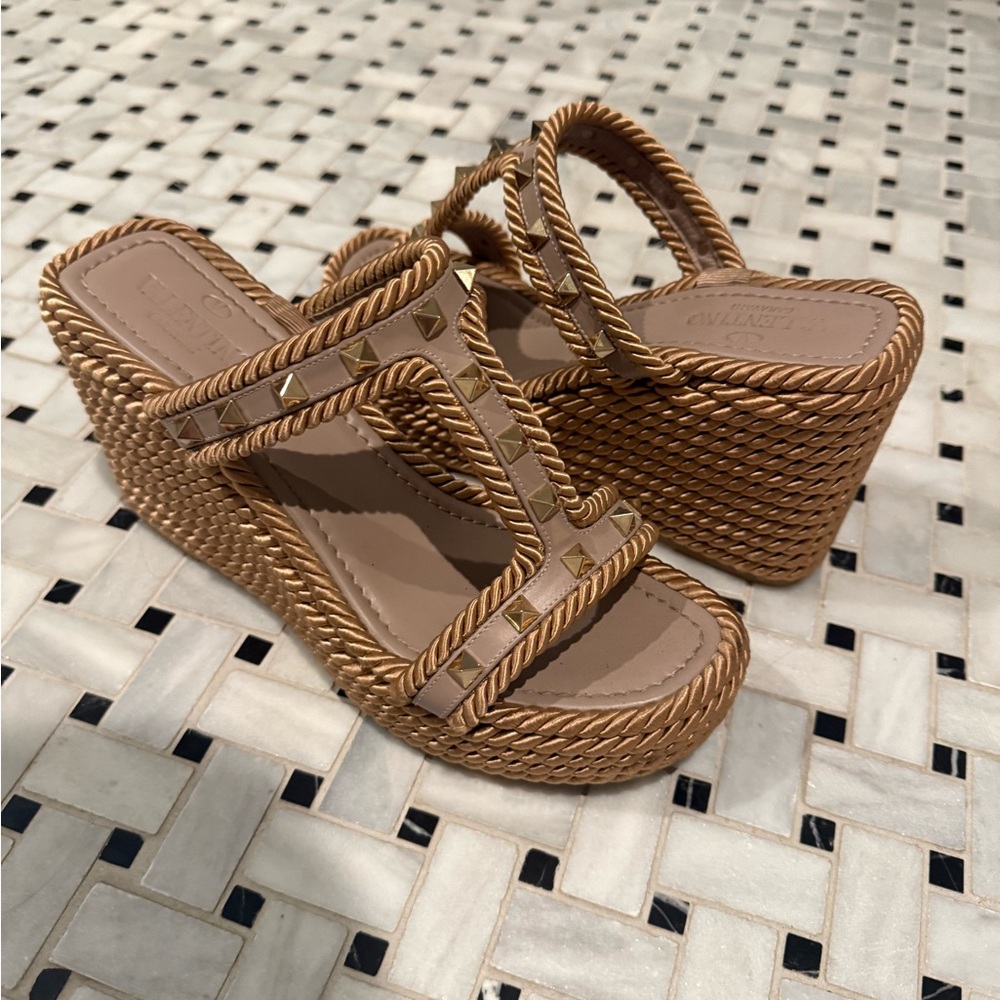 Valentino Rockstud Torchon T-Strap Espadrille Sandals